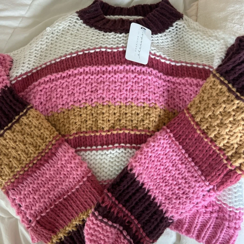 American Threads Pink and Brown Striped Sweater - Picture 4 of 6